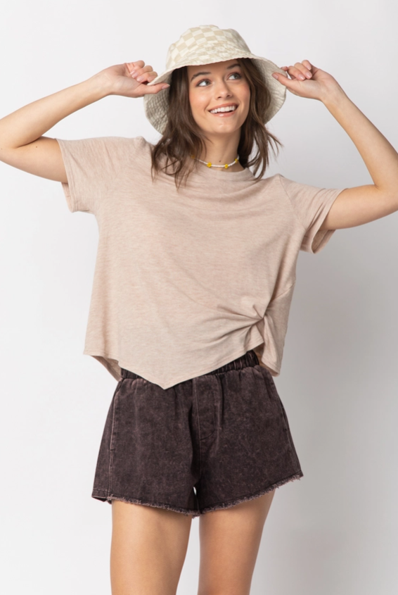 High Waisted Washed Twill Short - Black