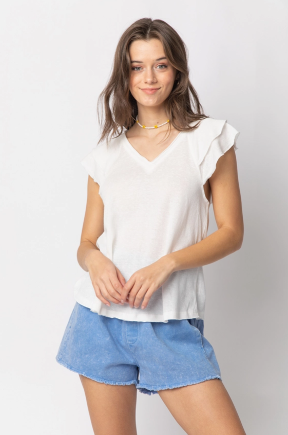 High Waisted Washed Twill Shorts - Bright Blue