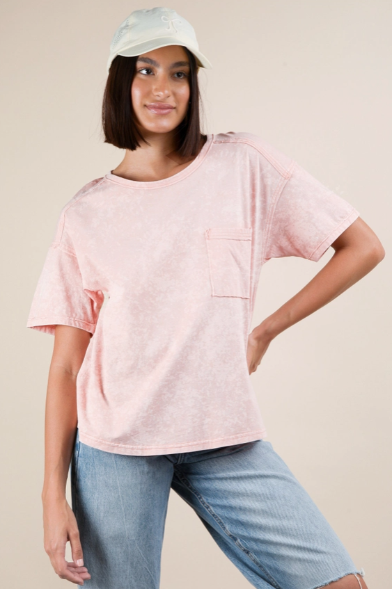Mineral Washed Pocket Tee - Peach