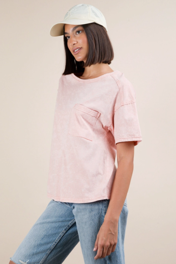 Mineral Washed Pocket Tee - Peach
