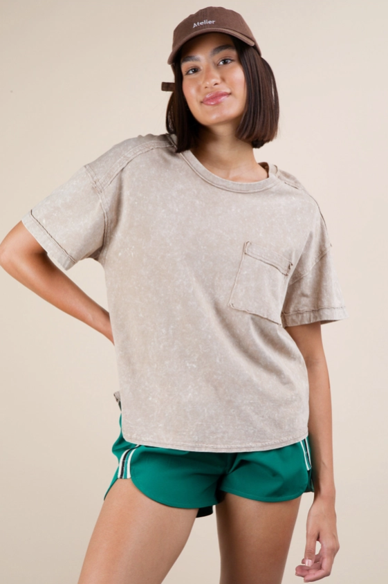 Mineral Washed Pocket Tee - Taupe