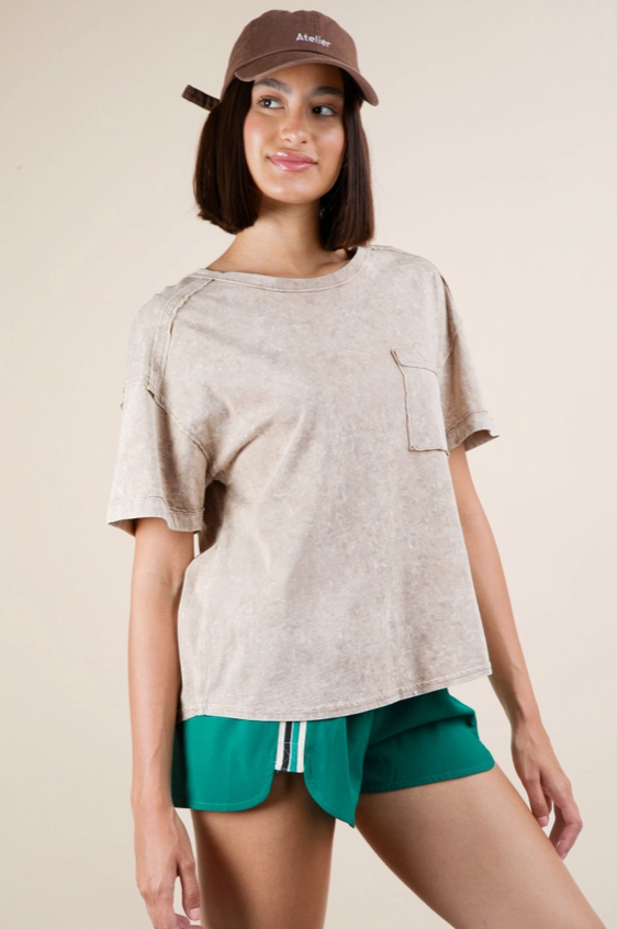 Mineral Washed Pocket Tee - Taupe