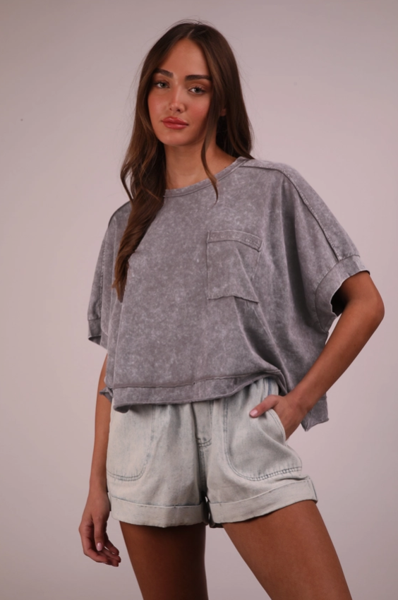 Mineral Washed Oversized Pocket Tee - Black