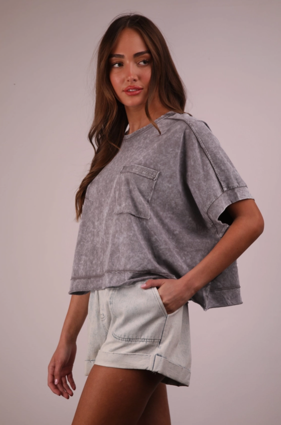 Mineral Washed Oversized Pocket Tee - Black