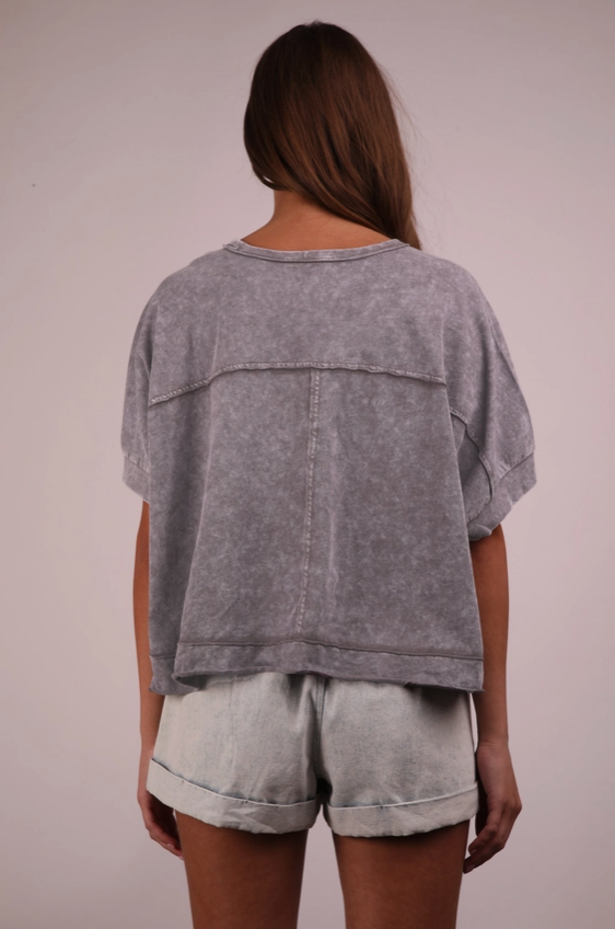 Mineral Washed Oversized Pocket Tee - Black