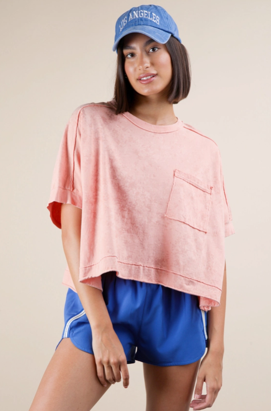Mineral Washed Oversized Pocket Tee - Peach