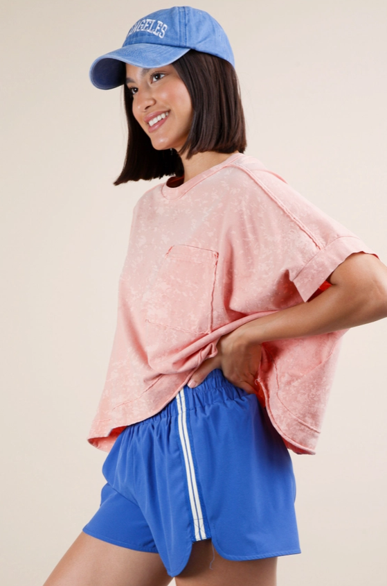 Mineral Washed Oversized Pocket Tee - Peach