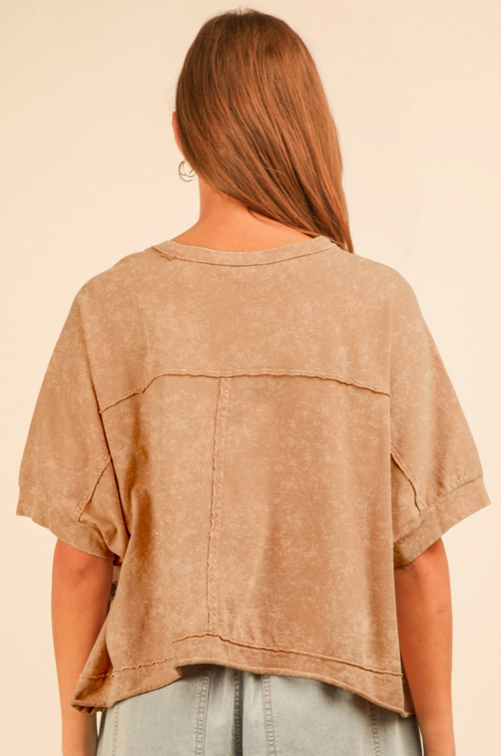 Mineral Washed Oversized Pocket Tee - Taupe