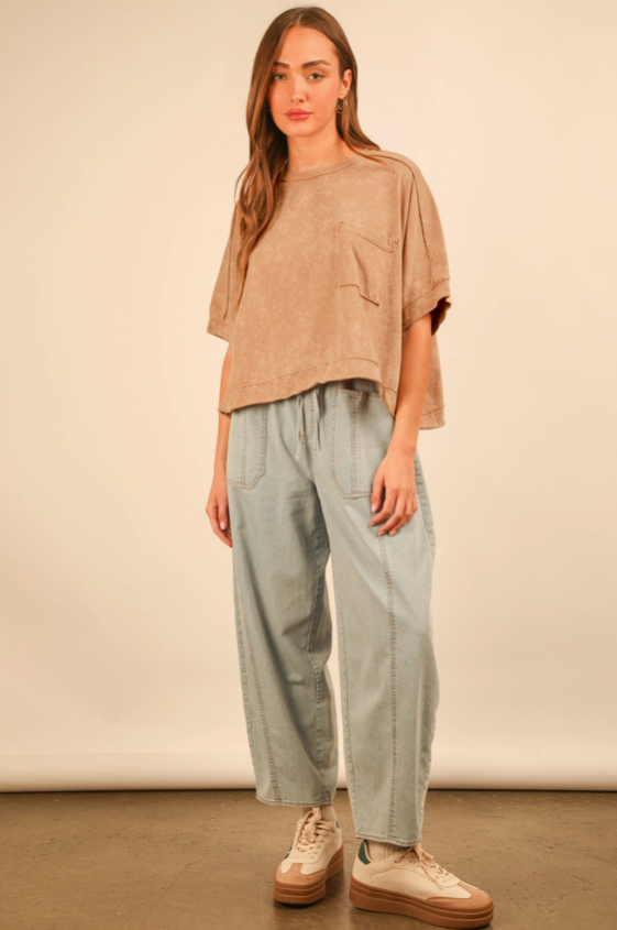 Mineral Washed Oversized Pocket Tee - Taupe