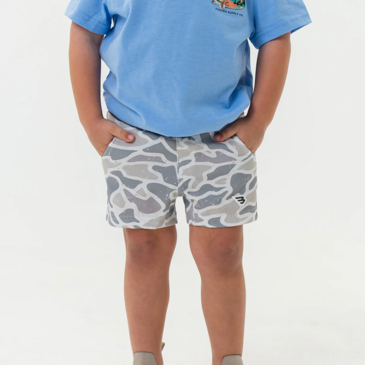 Youth Athletic Shorts - White Camo - Grey Liner