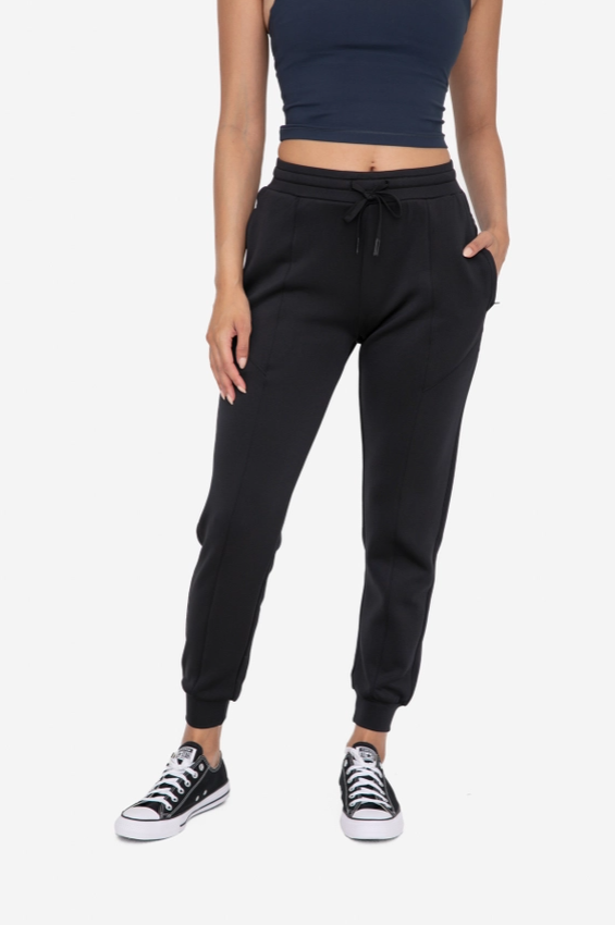 Cuffed Joggers with Zippered Pockets - Black
