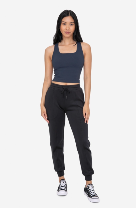 Cuffed Joggers with Zippered Pockets - Black