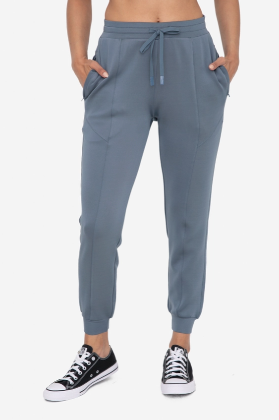 Cuffed Joggers with Zippered Pockets - Blue