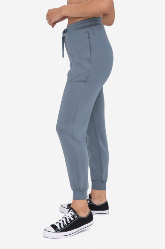 Cuffed Joggers with Zippered Pockets - Blue