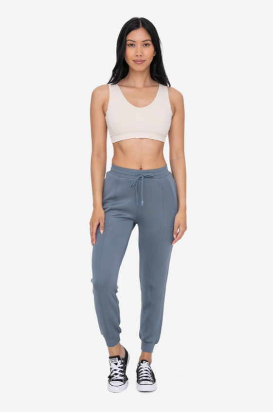 Cuffed Joggers with Zippered Pockets - Blue
