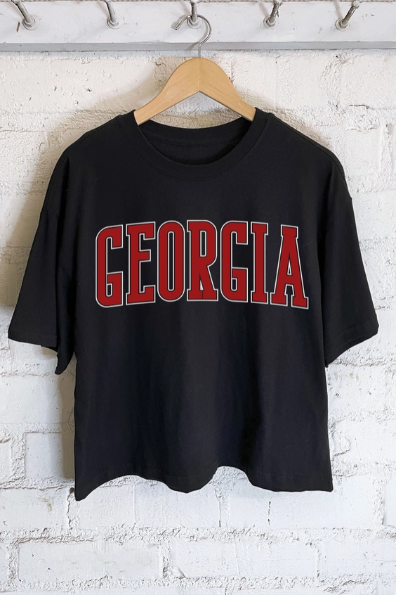 Georgia Puff Print Graphic Long Crop Top - Black