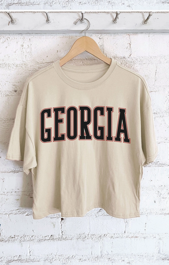 Georgia Puff Print Graphic Long Crop Top - Natural