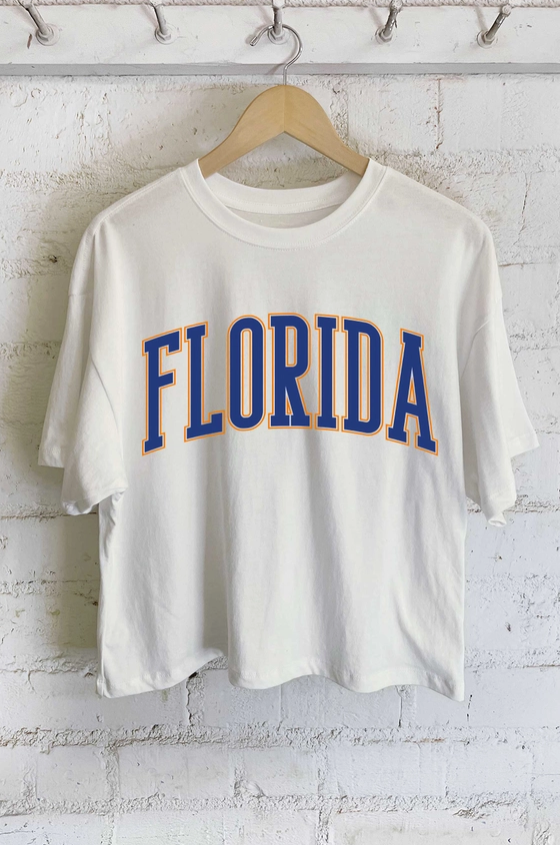 Florida Puff Graphic Long Crop Top - White