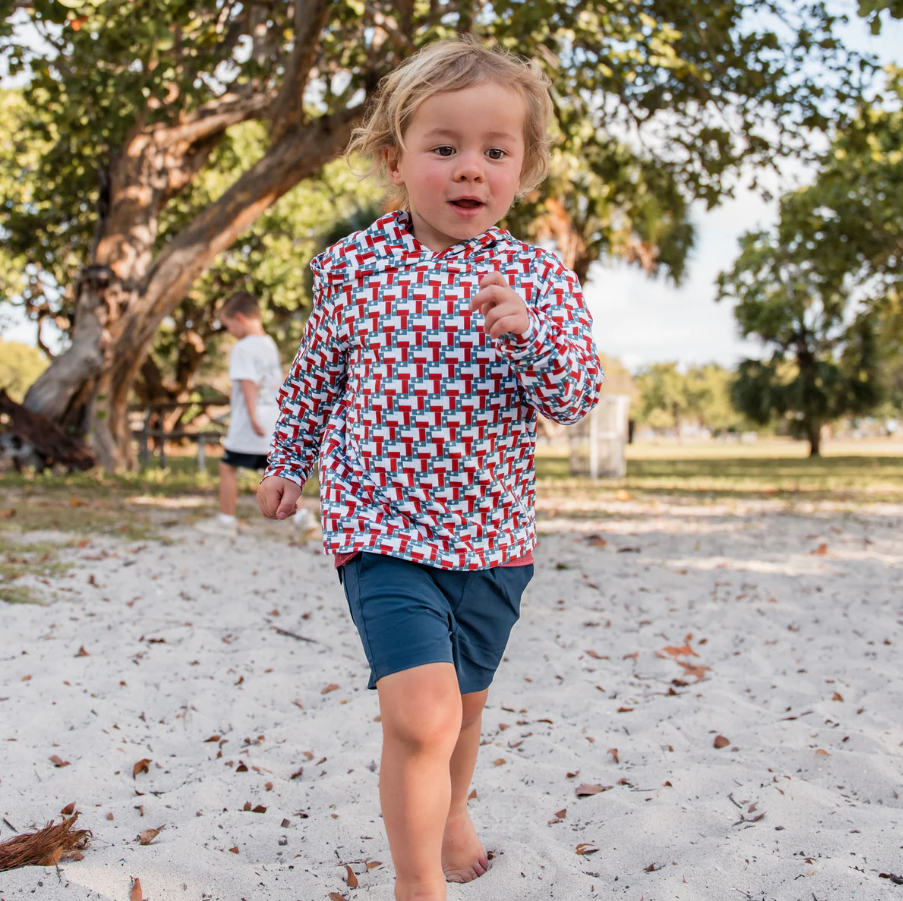 Youth Athletic Short - Heather Navy - American Flag Liner