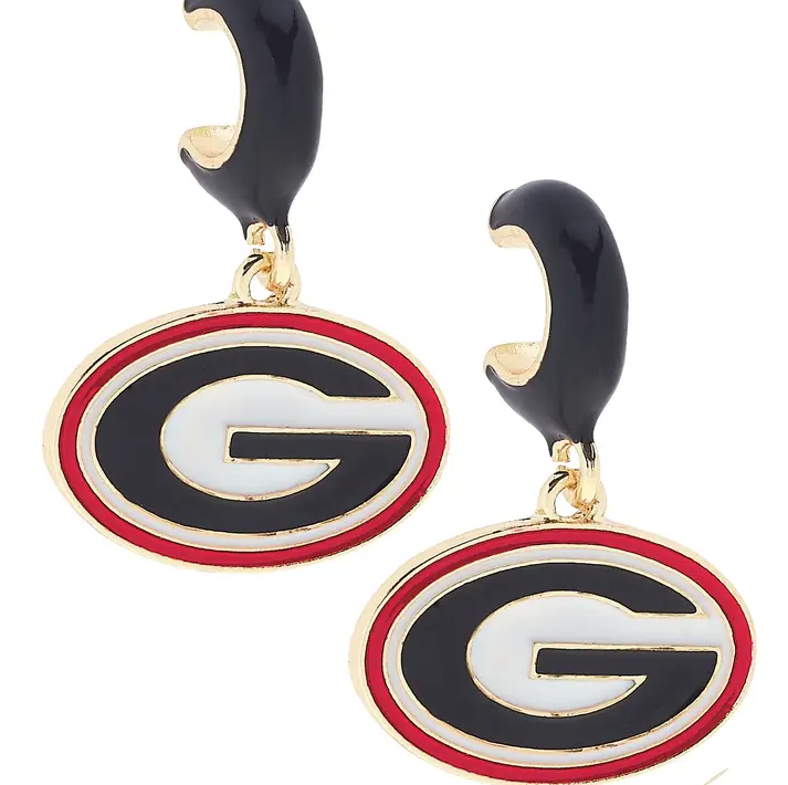 Georgia Bulldogs Enamel Logo Huggie Hoop Earrings in Black