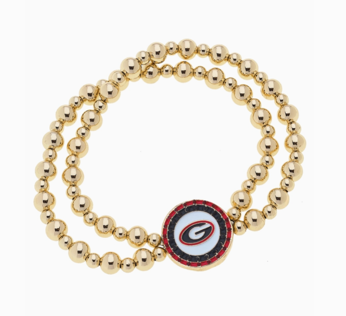 Georgia Bulldogs Pave Disc 2-Row Ball Bead Stretch Bracelet