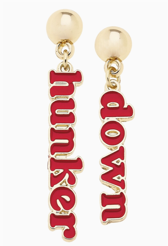 Georgia Bulldogs Slogan Earrings in Red/Shiny Gold