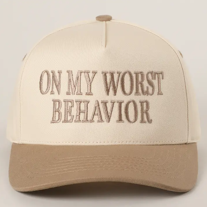 On My Worst Behavior Trucker Hat - Beige