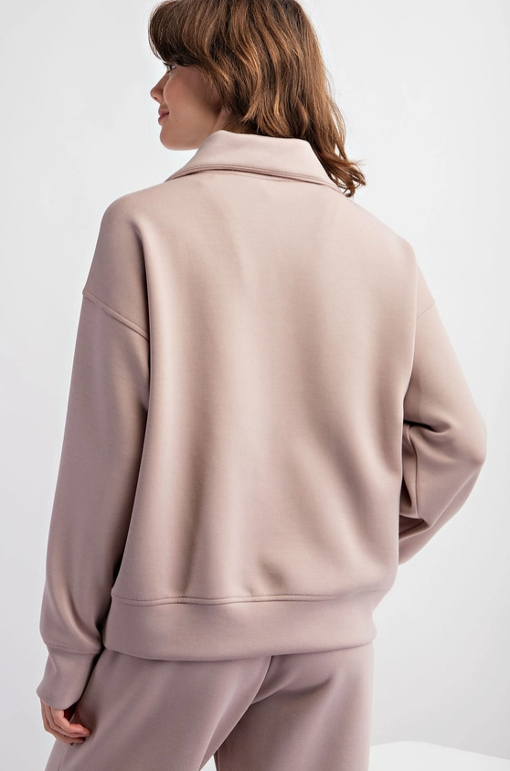 Modal Scuba Quarter Zip Funnel Neck Pullover - Mauve