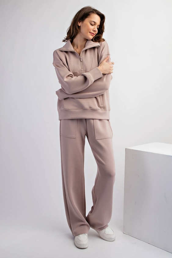 Modal Scuba Quarter Zip Funnel Neck Pullover - Mauve