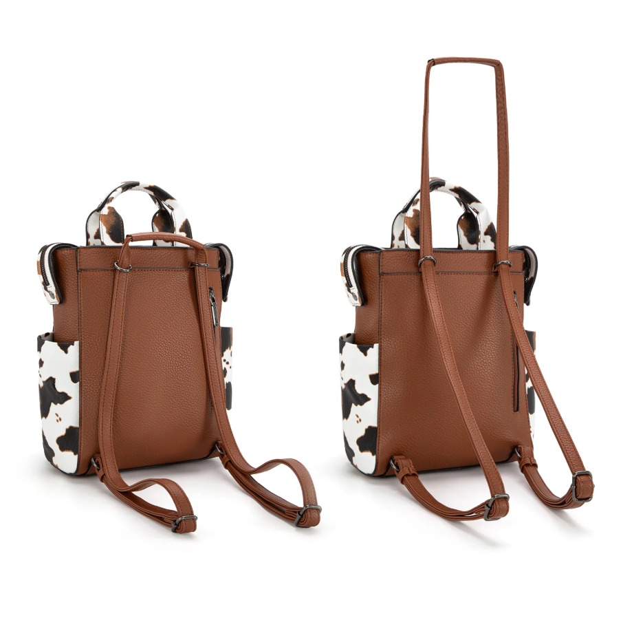 Backpack Swiss Cow Wrangler Cow Print Convertible Backpack - Brown