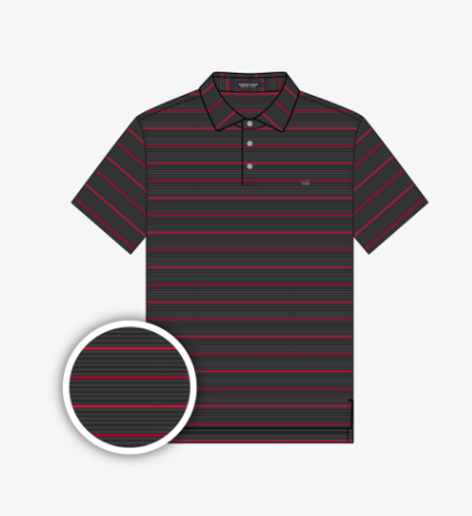 Gridiron Stripe Performance Polo - Black & Red