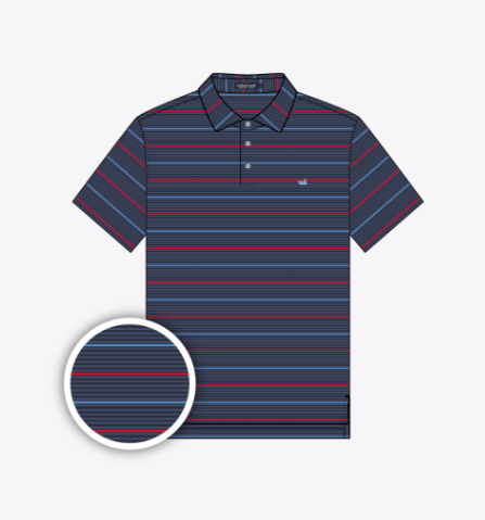 Gridiron Stripe Performance Polo - Navy & Red