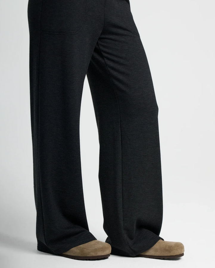 Women's Bamboo Lightweight Fleece Wide Leg Pant - Heather Black