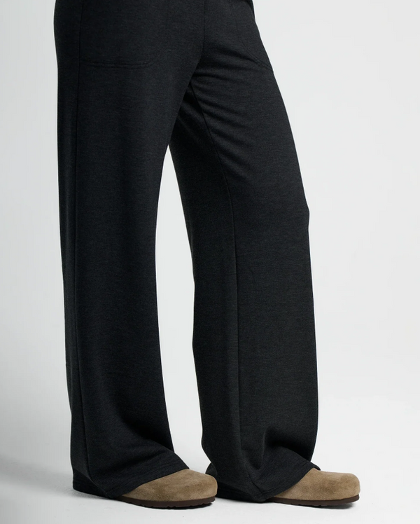 Women's Bamboo Lightweight Fleece Wide Leg Pant - Heather Black