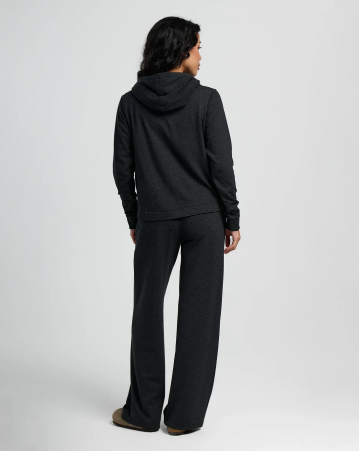 Women's Bamboo Lightweight Fleece Wide Leg Pant - Heather Black