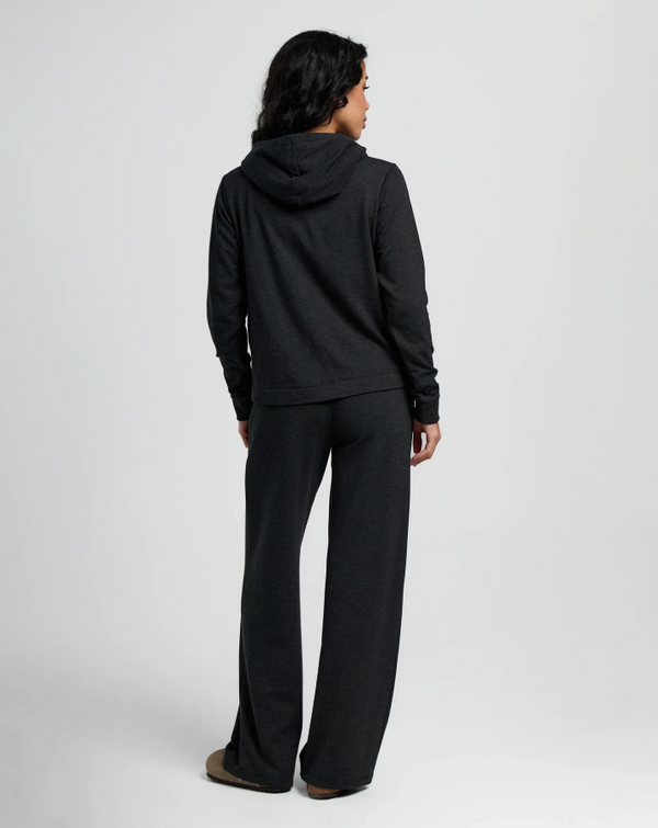 Women's Bamboo Lightweight Fleece Wide Leg Pant - Heather Black