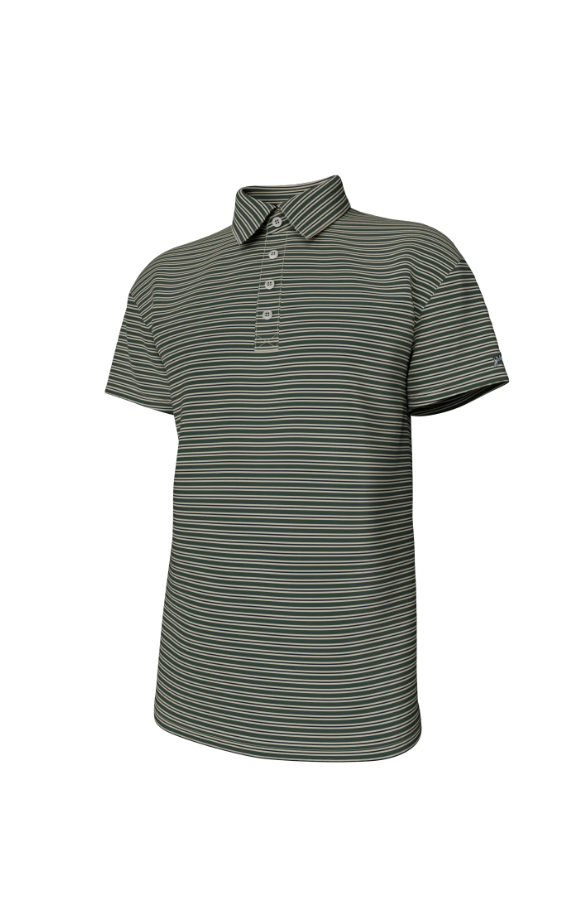 Charles 4 Button Performance Polo - Duck Green Stripe