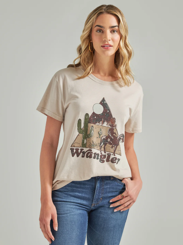 Wrangler Women's Tan Pyramid Western Boyfriend Graphic Tee