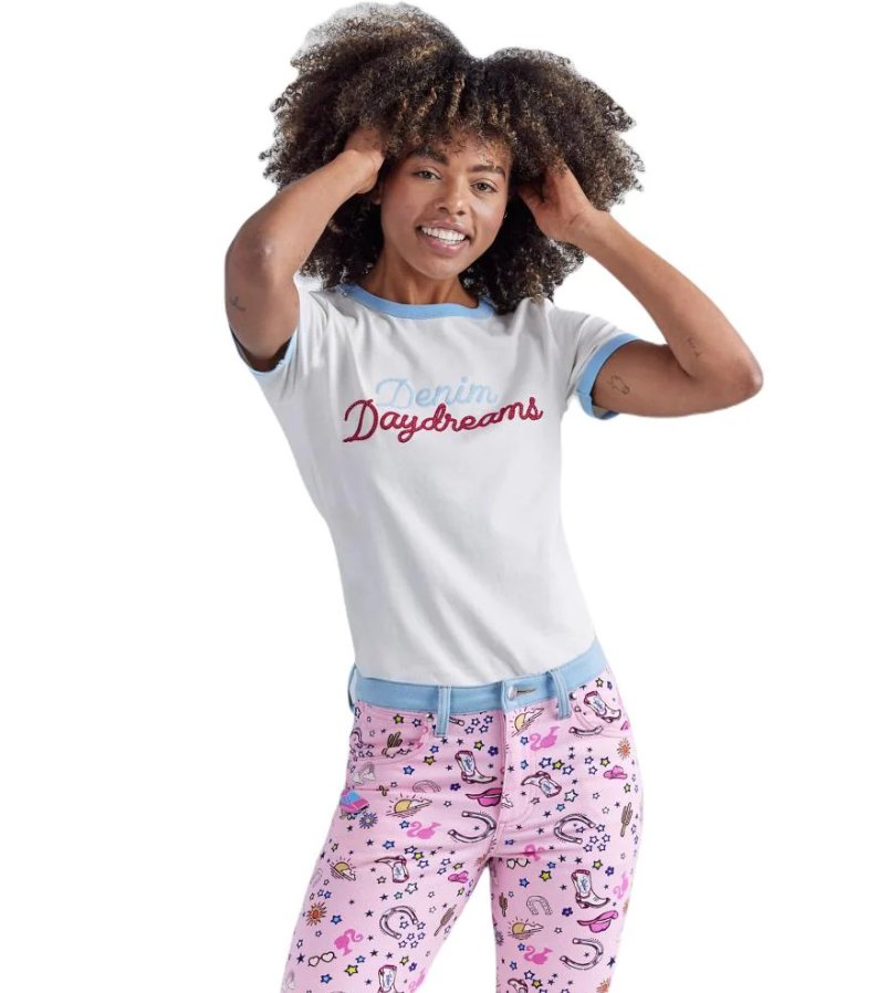 Wrangler x Barbie Women's Denim Daydreams Worn White Tee
