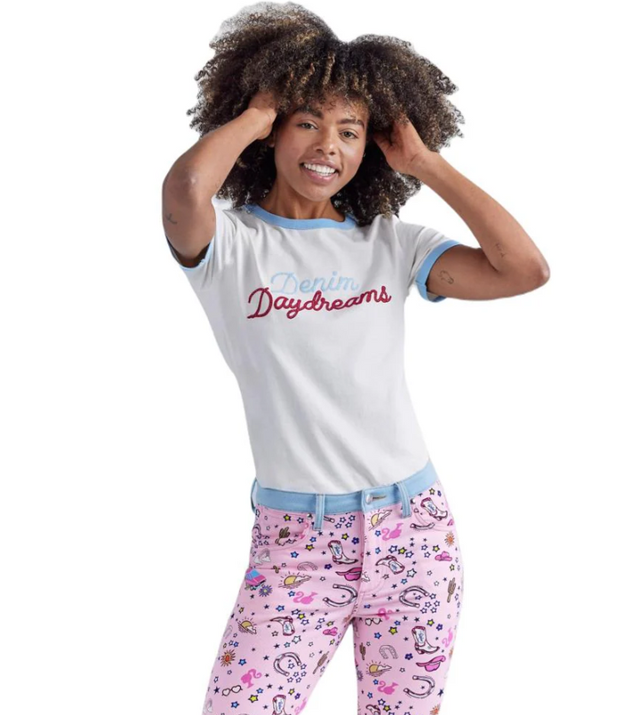 Wrangler x Barbie Women's Denim Daydreams Worn White Tee