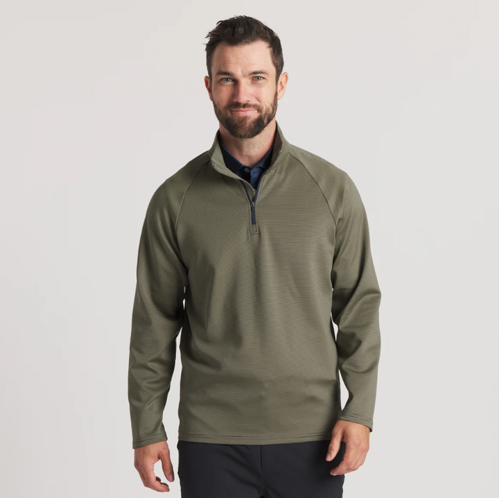 Southampton Performance Quarter Zip - Stripes - Lunar Navy & Dark Olive