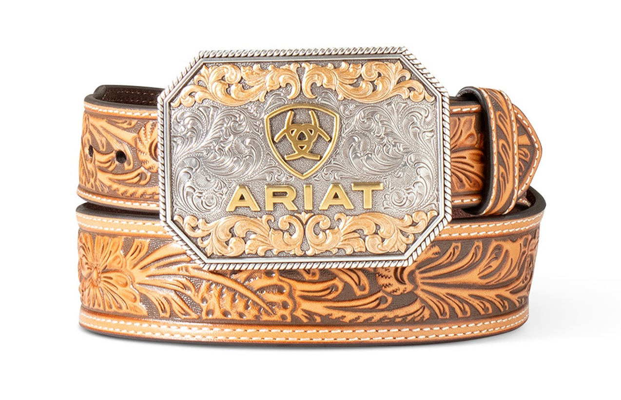 Ariat Floral Tan Embossed Belt with Buckle