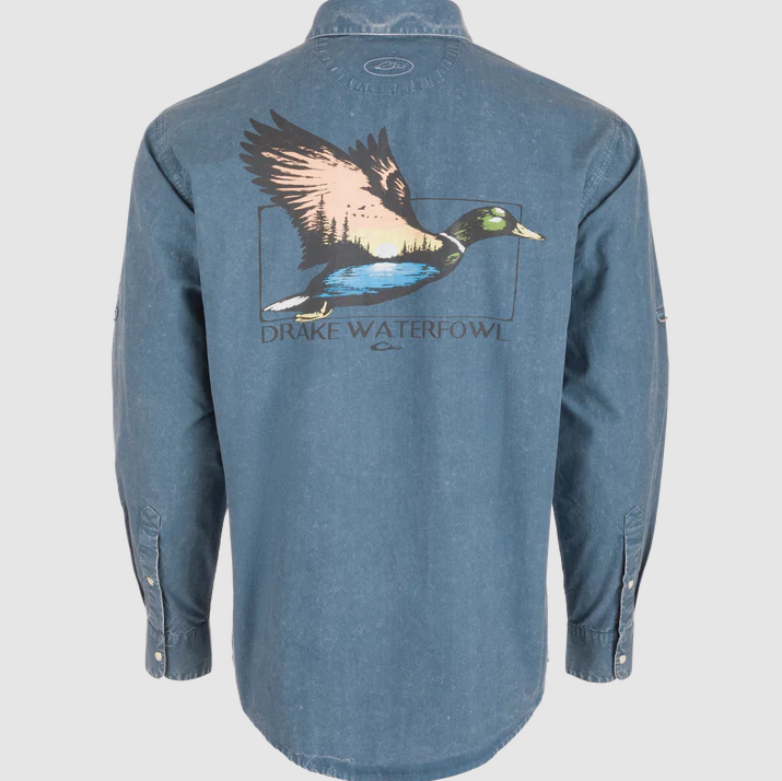 Cinco Ranch Cotton Acid Wash Graphic Shirt - Dusty Blue