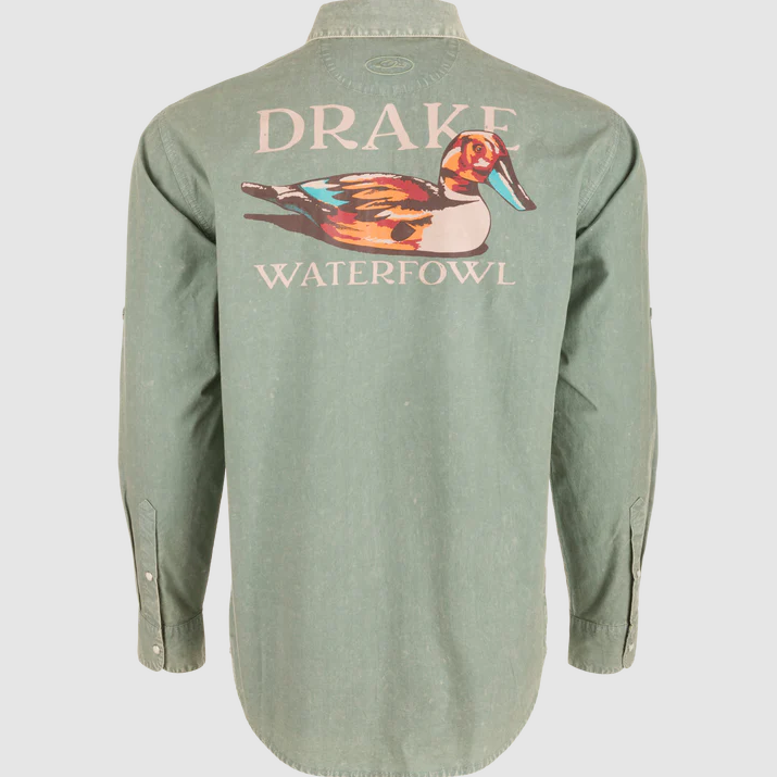 Cinco Ranch Cotton Acid Wash Graphic Shirt - Oil Green