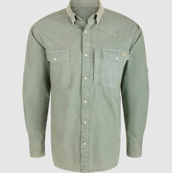 Cinco Ranch Cotton Acid Wash Graphic Shirt - Oil Green