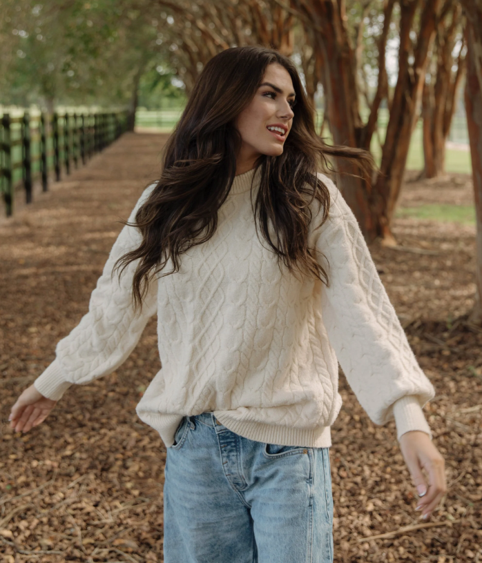 Comfy Cozy Cable Sweater - Parchment