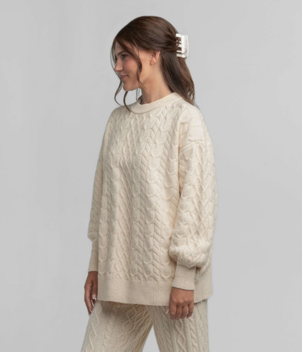 Comfy Cozy Cable Sweater - Parchment