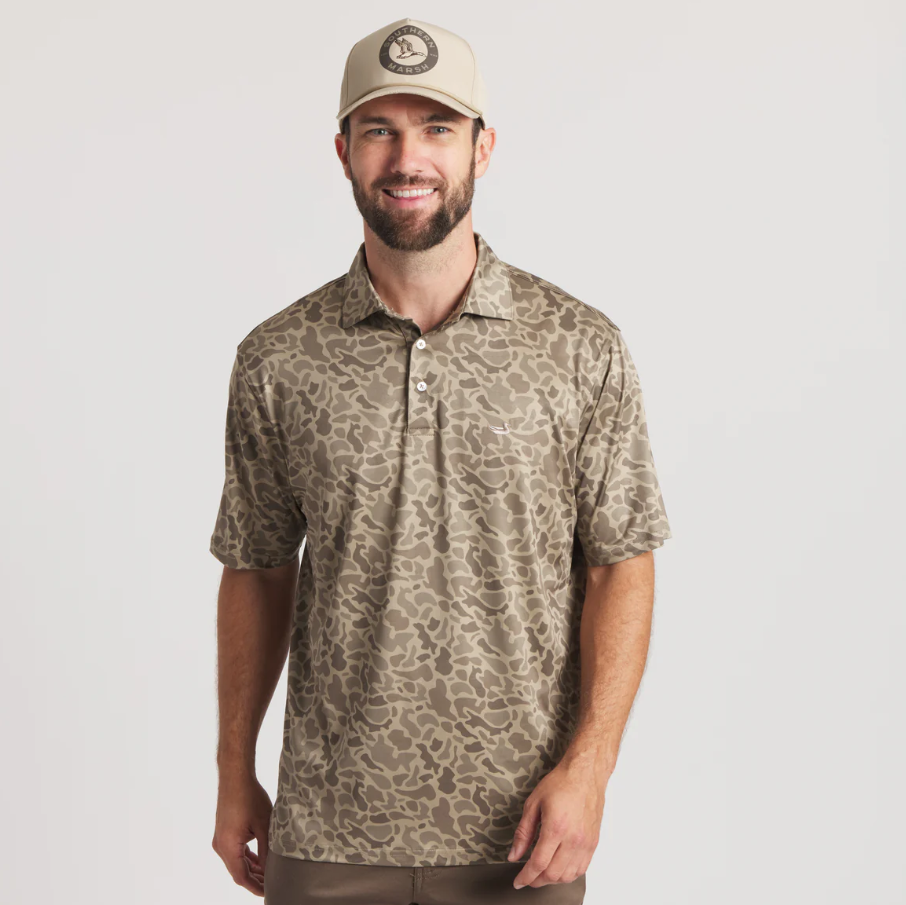 Marsh Performance Polo - Retro Camo -Stone Brown