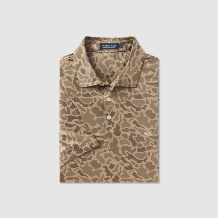 Marsh Performance Polo - Retro Camo -Stone Brown