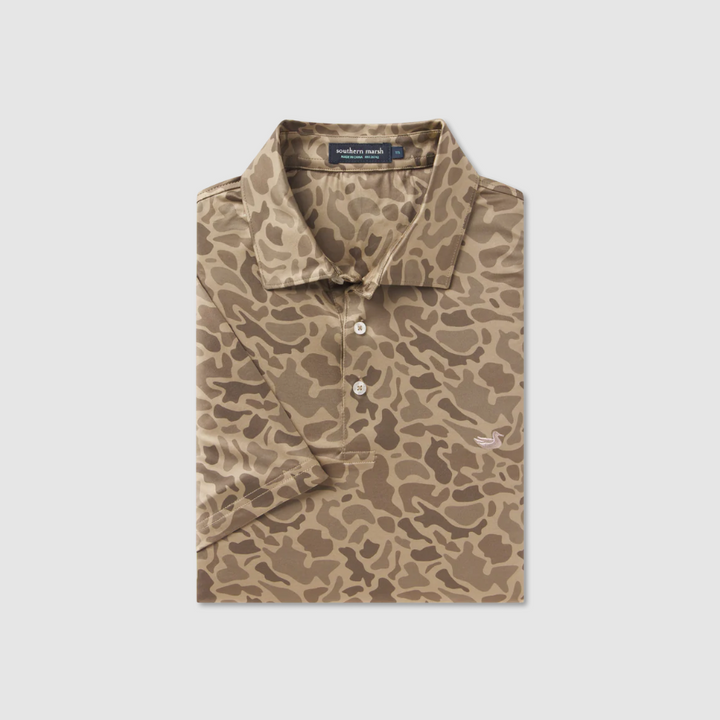 Marsh Performance Polo - Retro Camo -Stone Brown